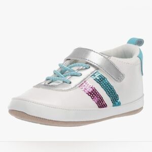 Robeez White Sneakers with Silver Strap and Colorful Sequins